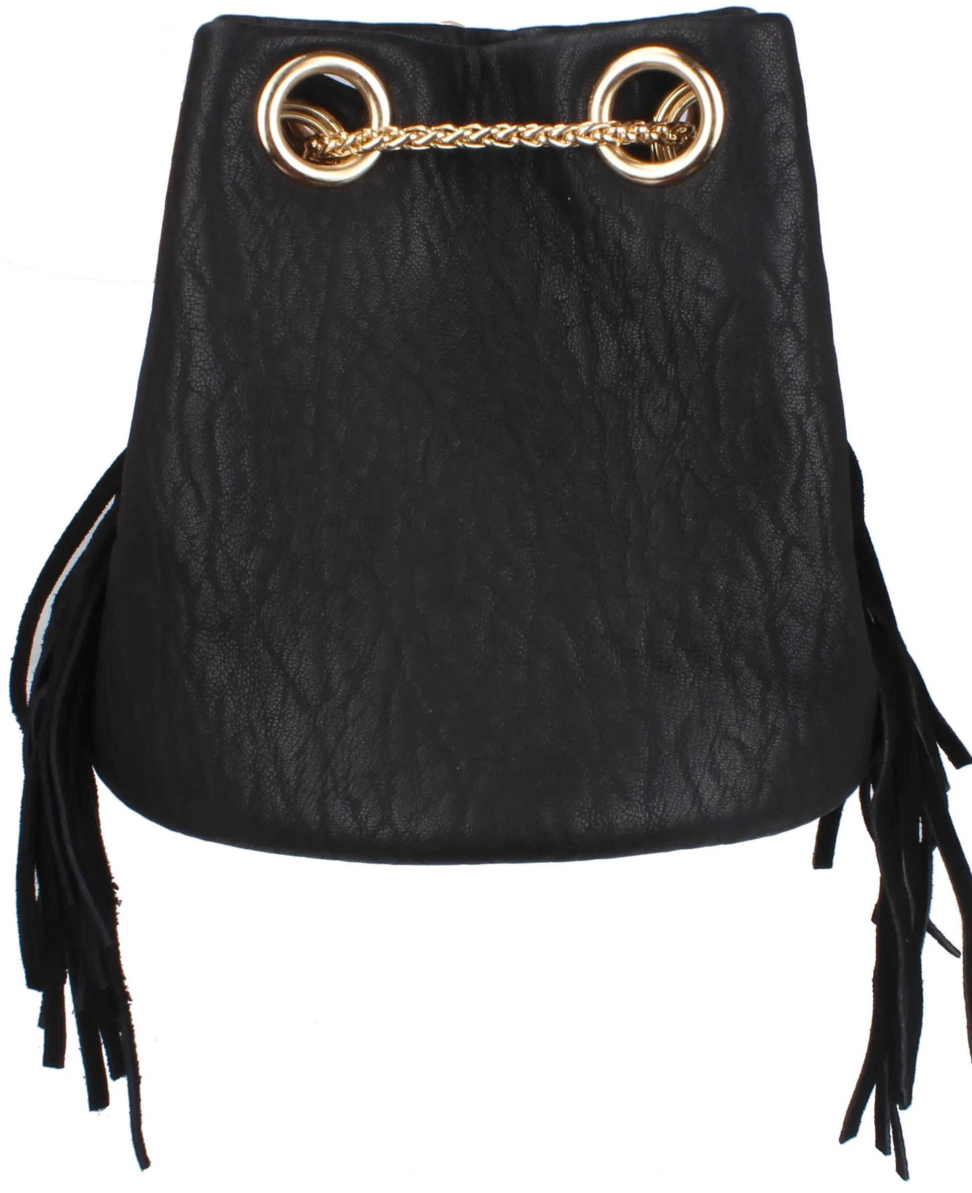 Evelyn Faux Leather Gold Chain Wrap Bucket Crossbody
