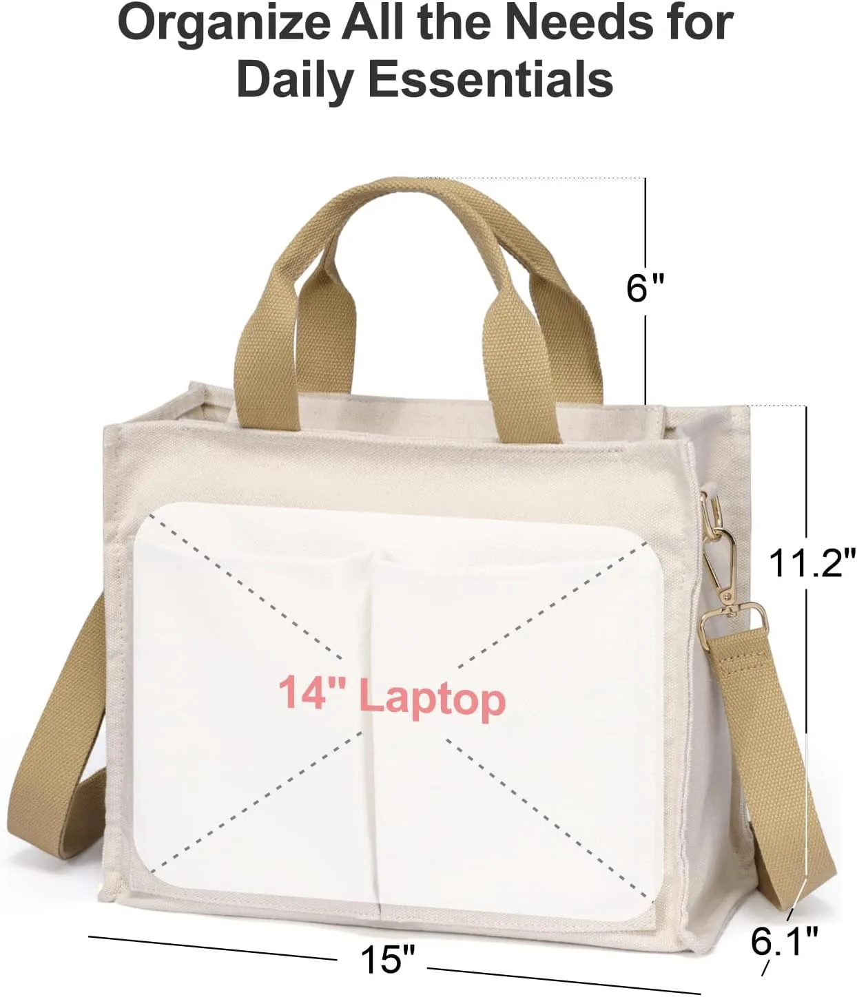 F-color College Tote Bag for Women - Crossbody Canvas Tote Bag with Zipper & 7 Pocket for Work College Teacher Nurse Gift