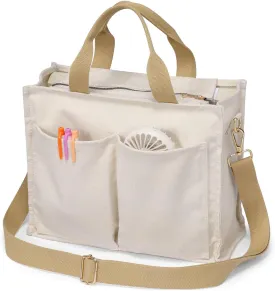 F-color College Tote Bag for Women - Crossbody Canvas Tote Bag with Zipper & 7 Pocket for Work College Teacher Nurse Gift