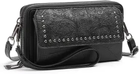FALAN MULE Crossbody Bags for Women Small Leather Cell Phone Wallet Wristlet Purse with Zip Around 2 Strap