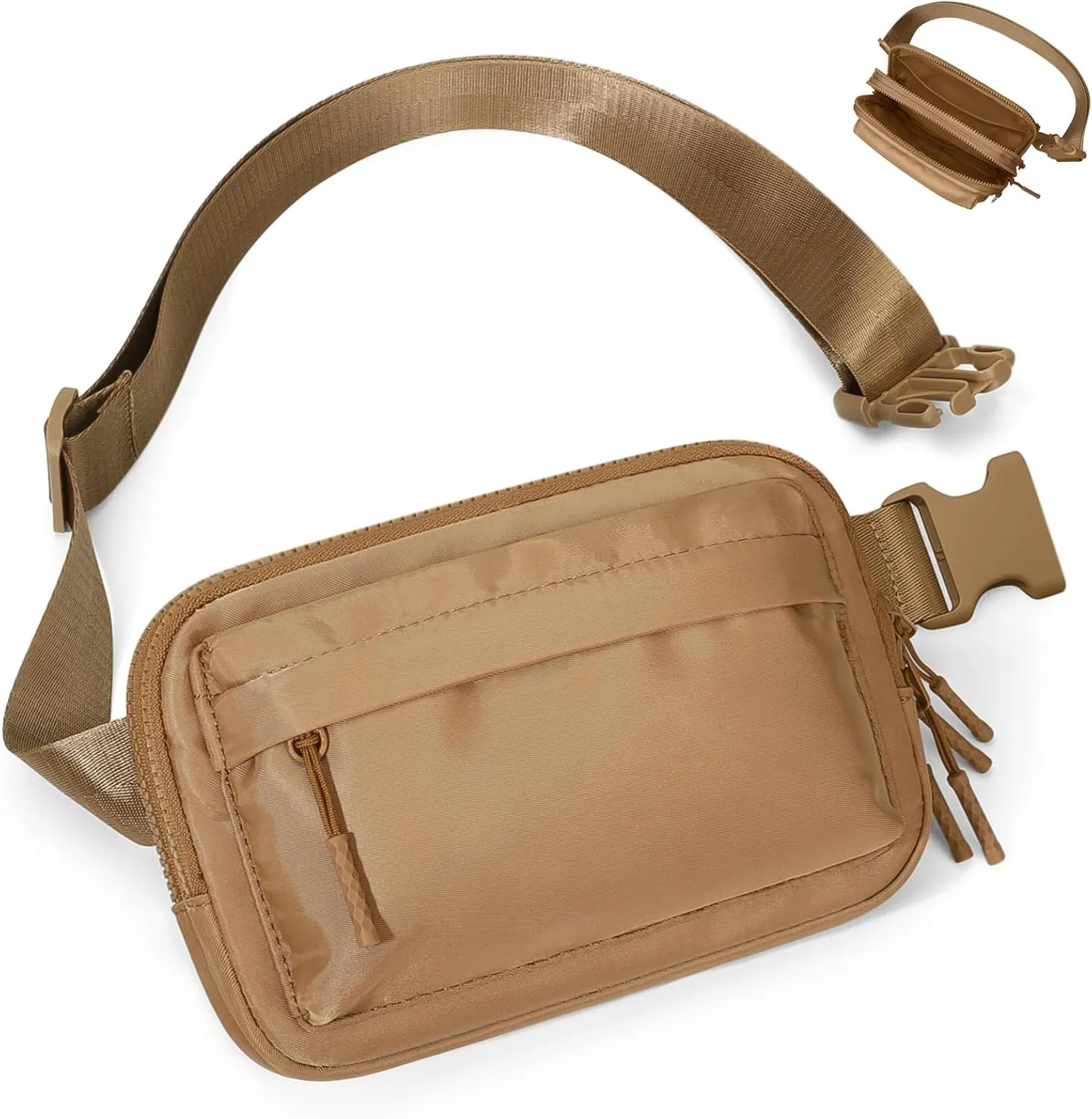 Fanny Packs for Women Men,Belt Bag with 4 Zipper Pockets,Waterproof Crossbody Bag,Fashion Waist Packs with Adjustable Long Strap for Workout/Running/Yoga/Shopping/Hiking,Brown