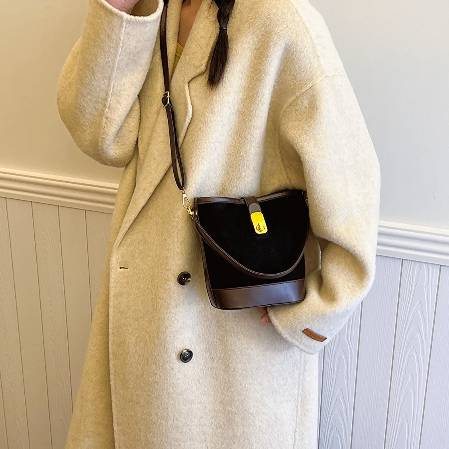 Faux Leather Bucket Crossbody Bag