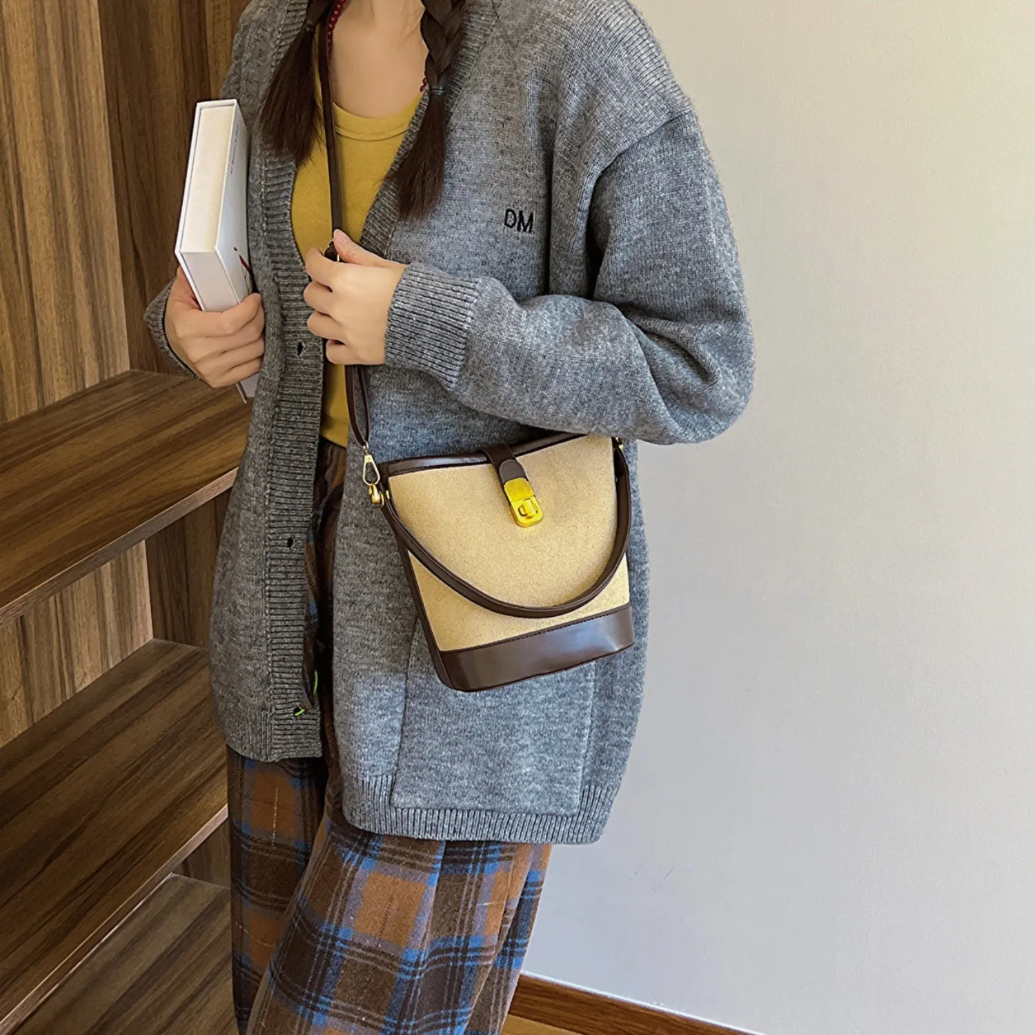 Faux Leather Bucket Crossbody Bag