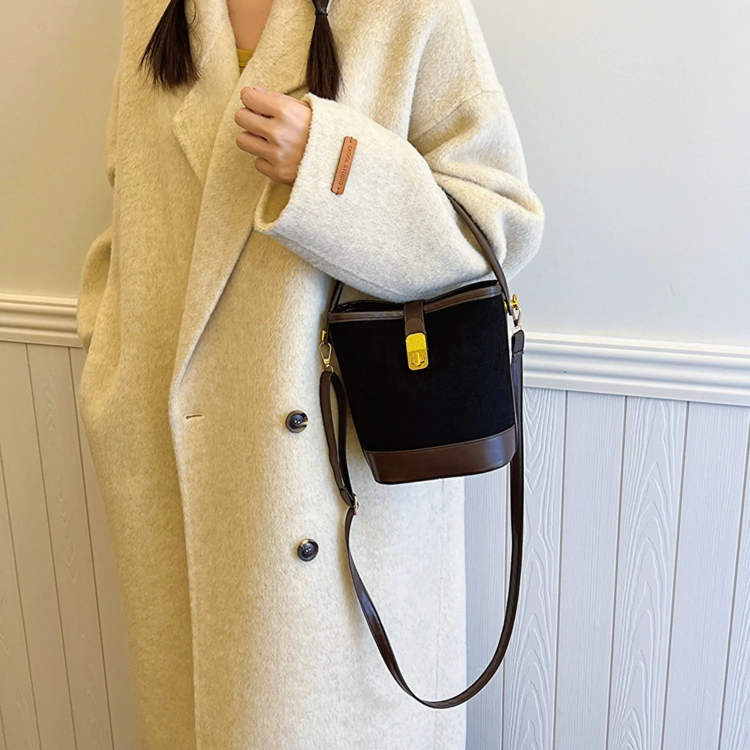 Faux Leather Bucket Crossbody Bag