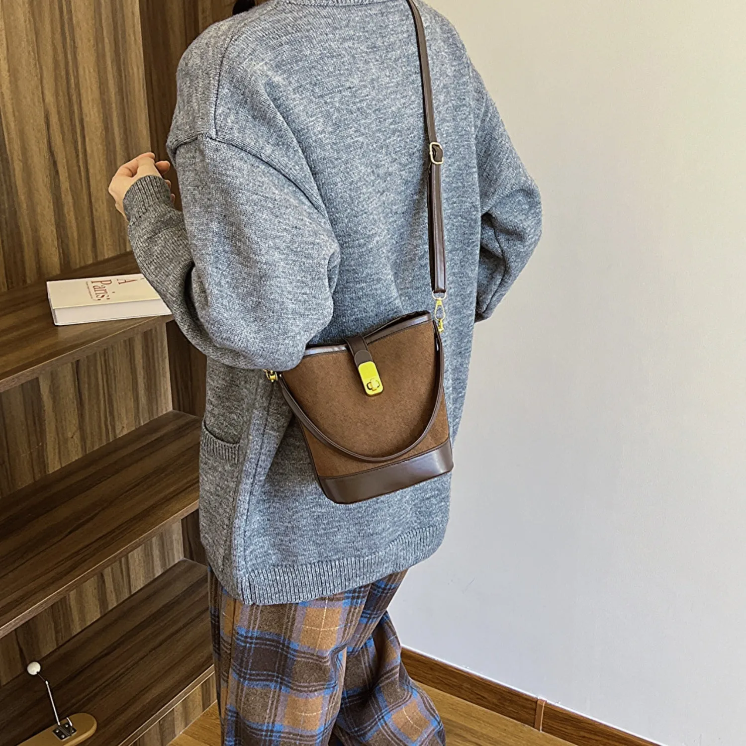 Faux Leather Bucket Crossbody Bag