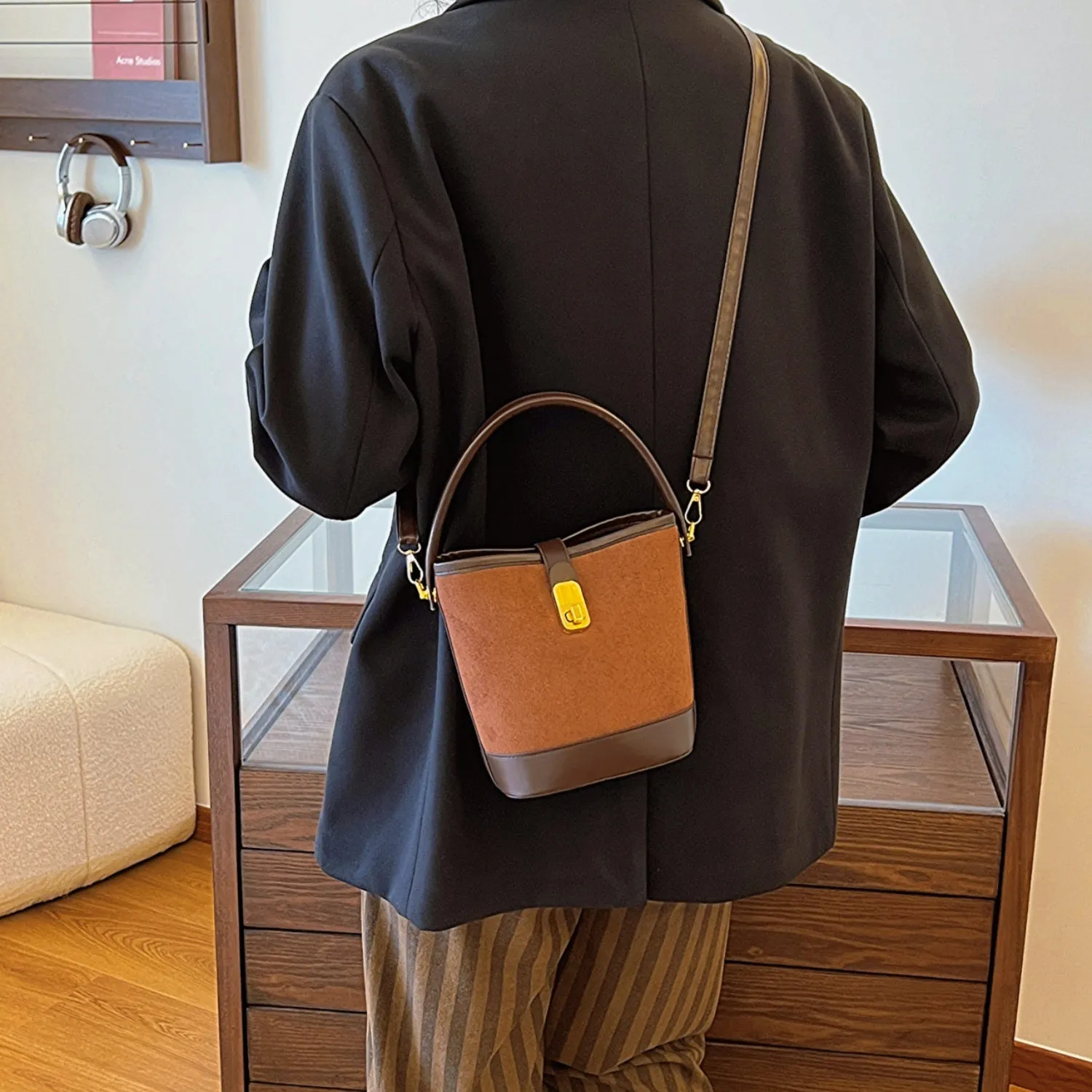 Faux Leather Bucket Crossbody Bag