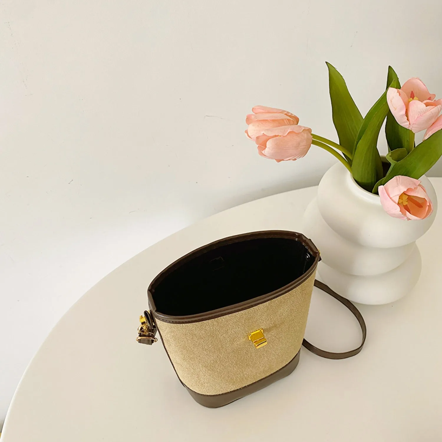 Faux Leather Bucket Crossbody Bag