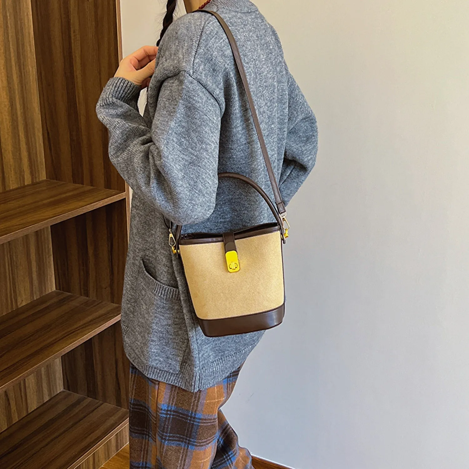Faux Leather Bucket Crossbody Bag