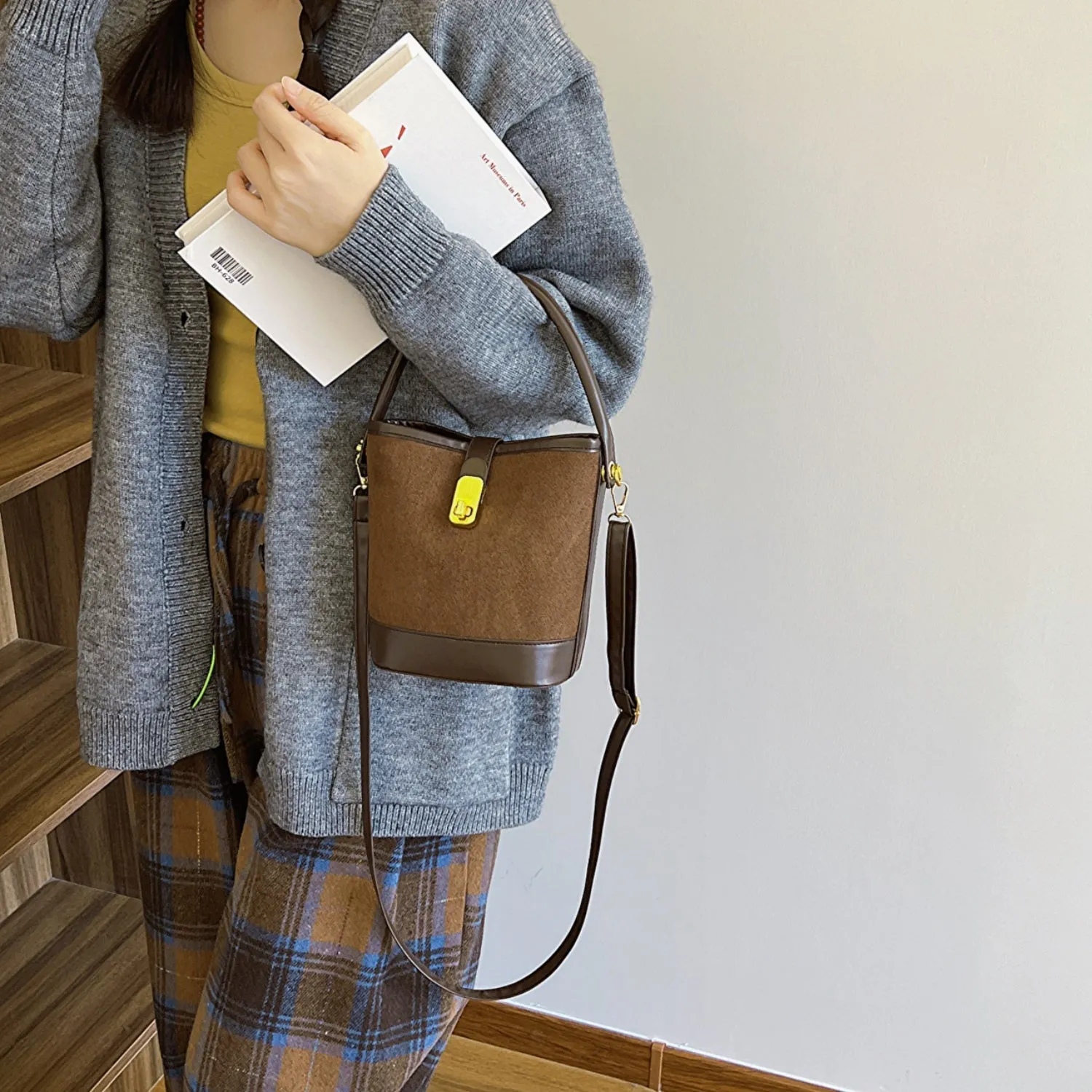 Faux Leather Bucket Crossbody Bag