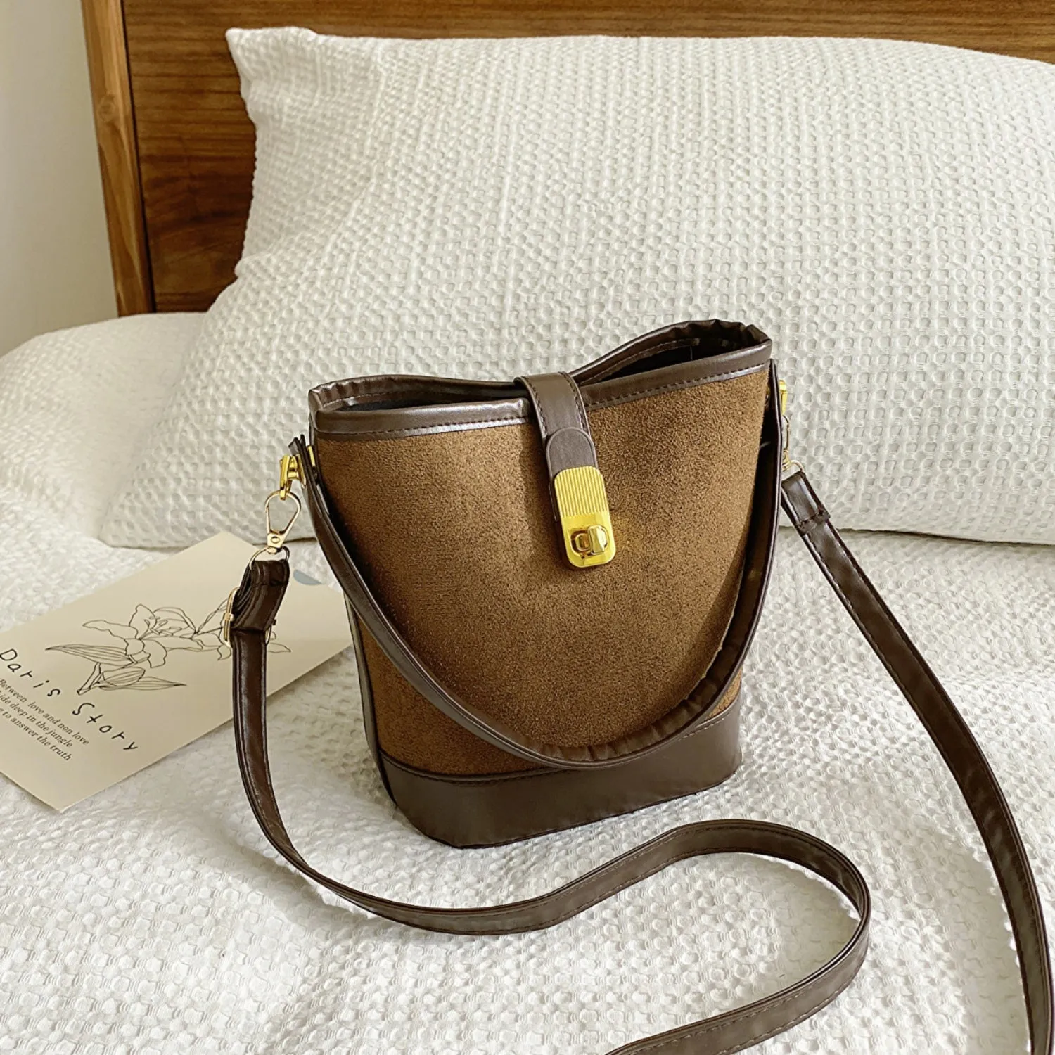 Faux Leather Bucket Crossbody Bag