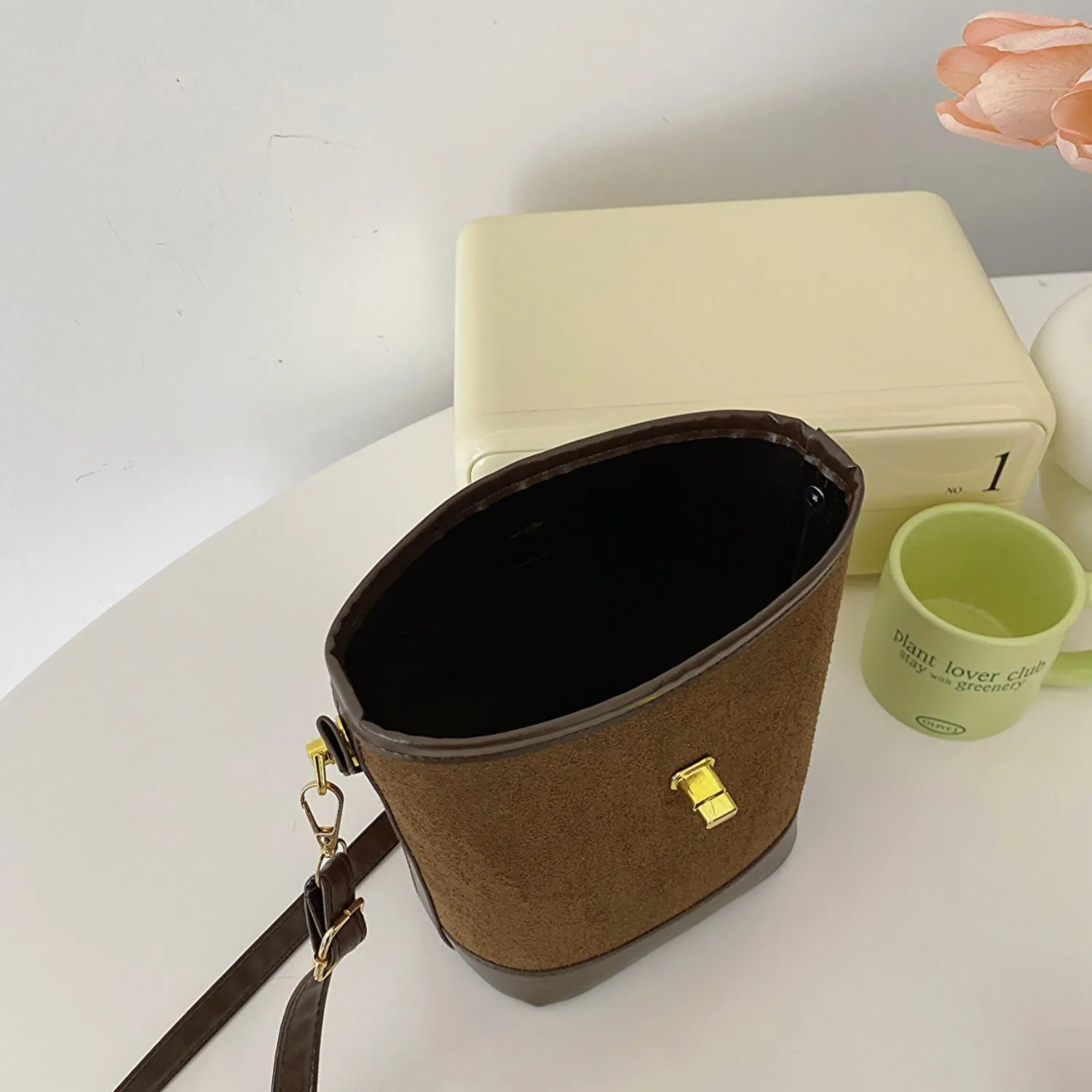 Faux Leather Bucket Crossbody Bag