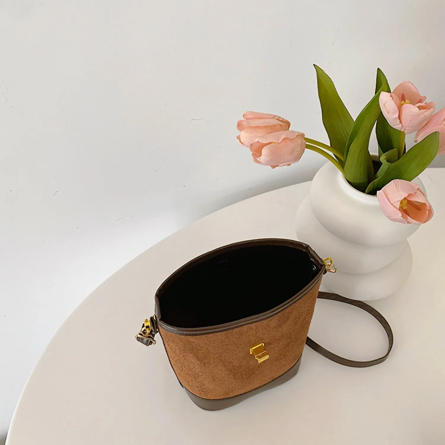 Faux Leather Bucket Crossbody Bag