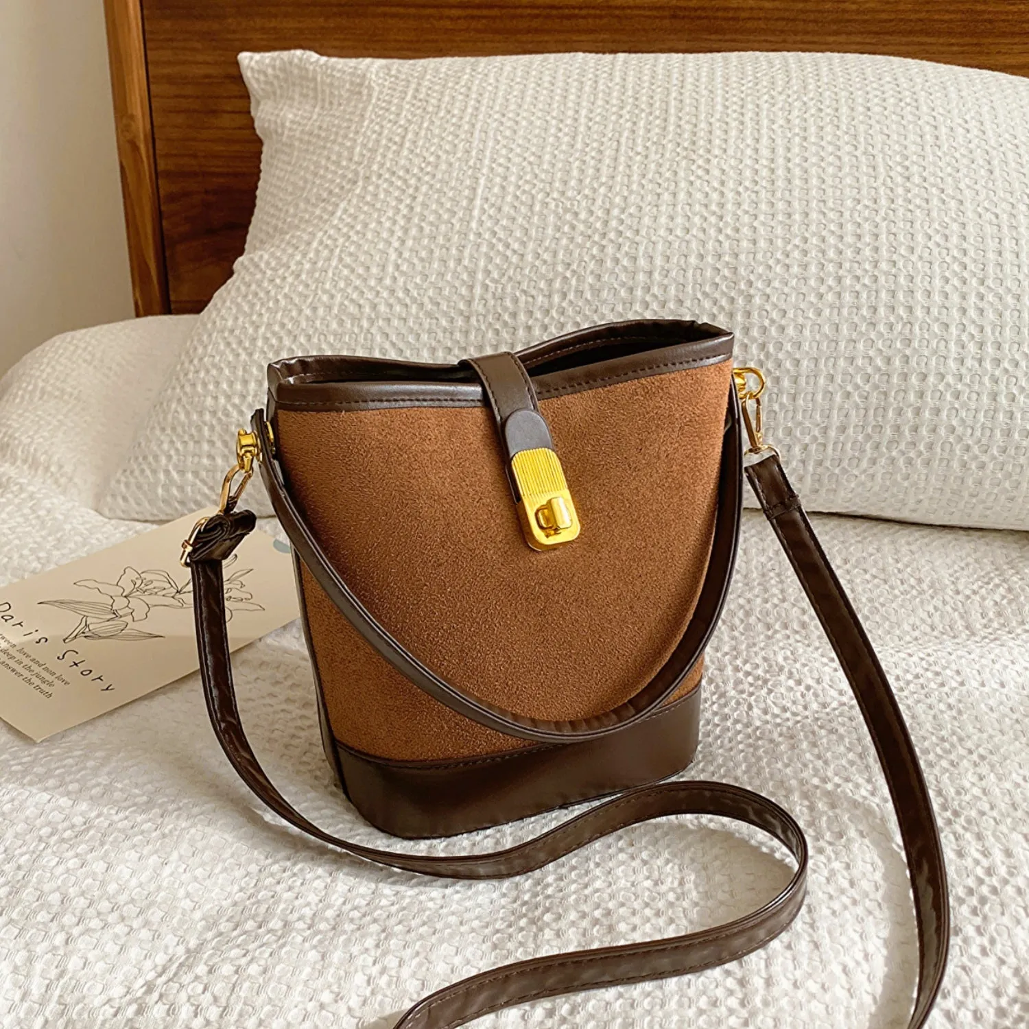 Faux Leather Bucket Crossbody Bag