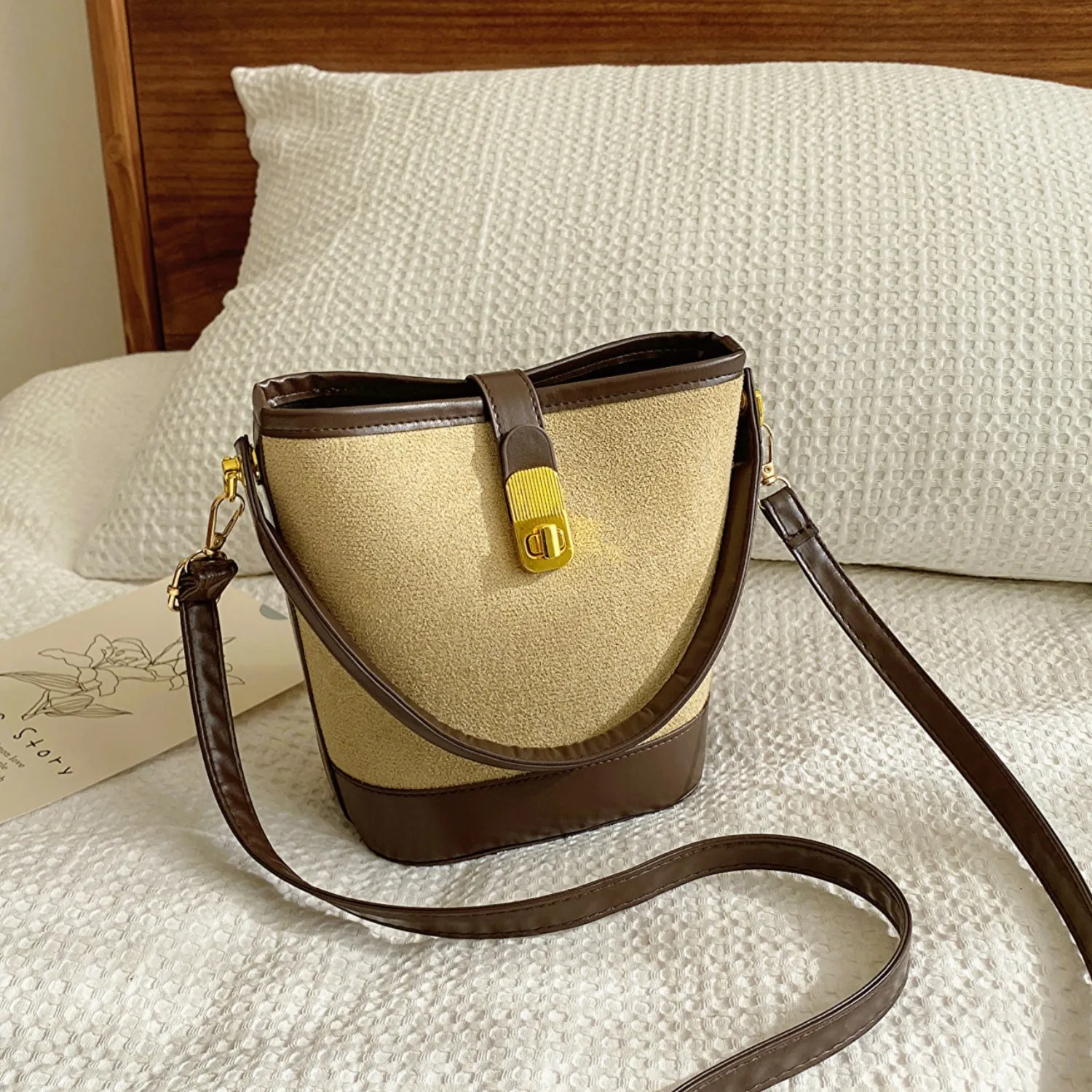 Faux Leather Bucket Crossbody Bag