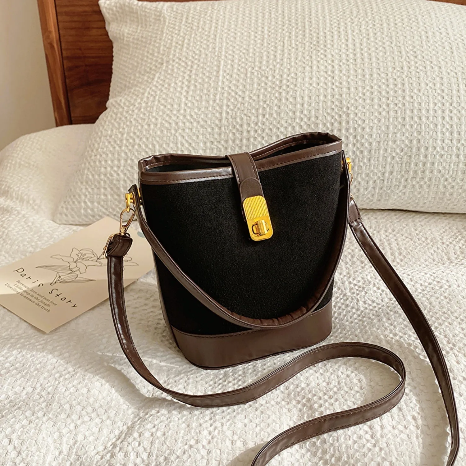 Faux Leather Bucket Crossbody Bag