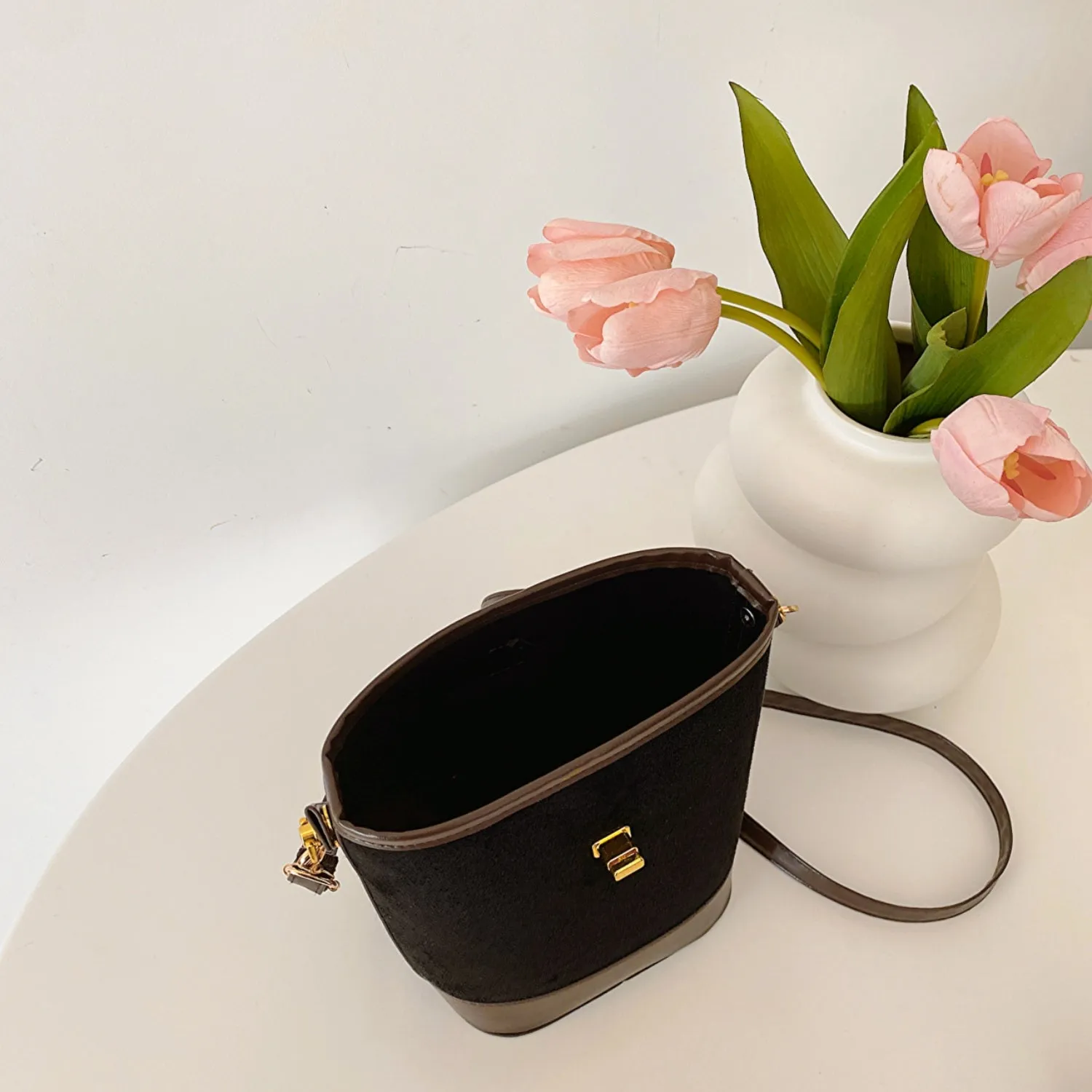 Faux Leather Bucket Crossbody Bag