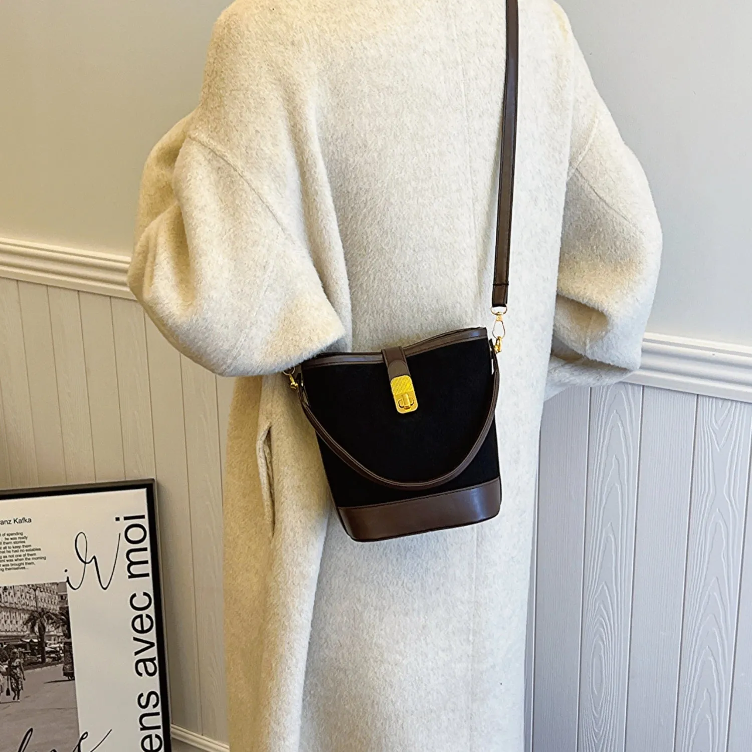 Faux Leather Bucket Crossbody Bag