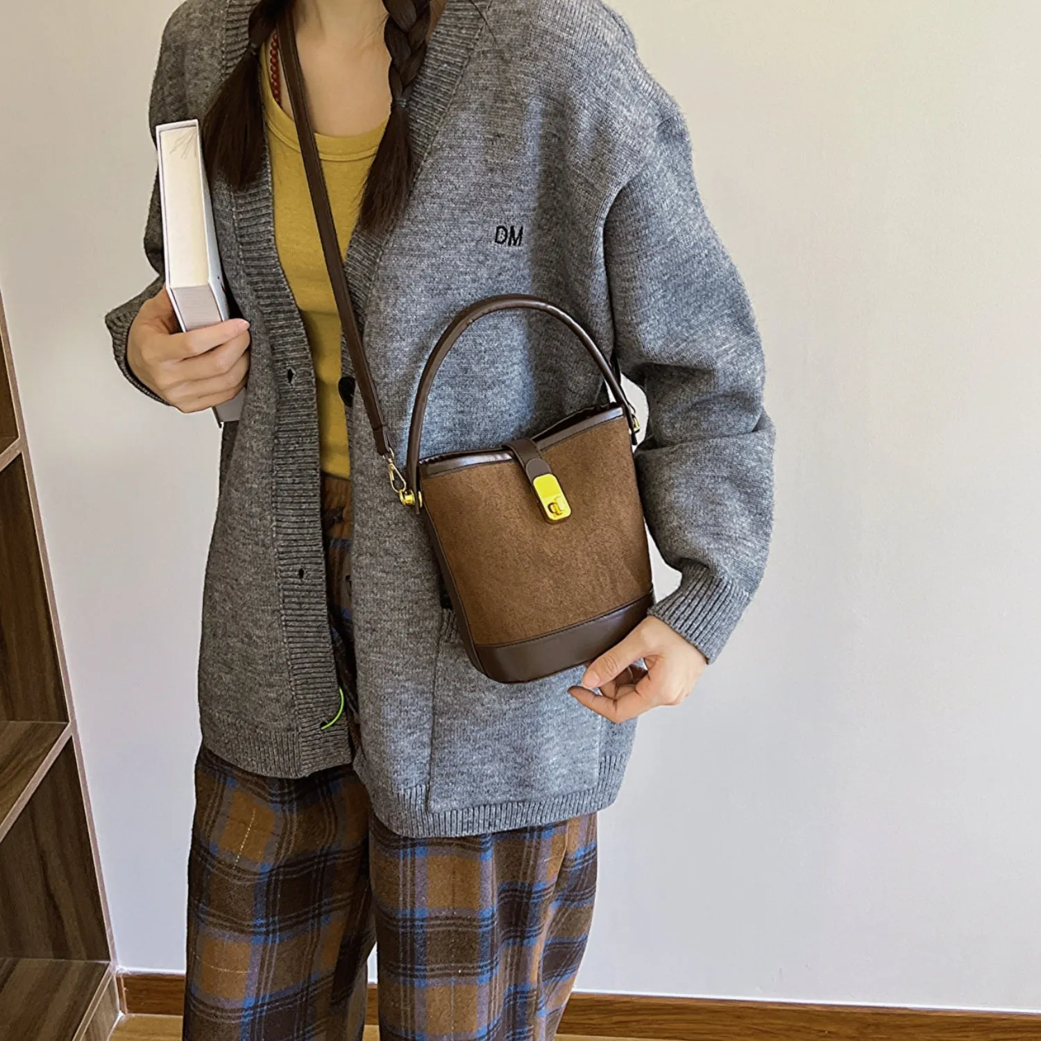 Faux Leather Bucket Crossbody Bag