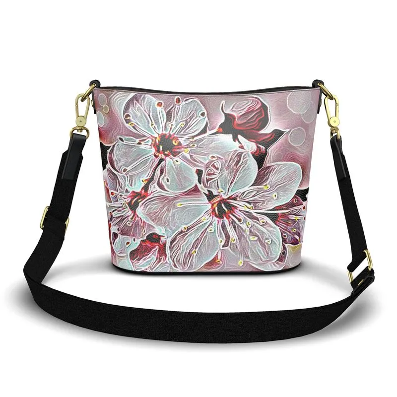 Floral Embosses: Pictorial Cherry Blossoms 01-03 Designer Penzance Leather Bucket Shoulder Bag