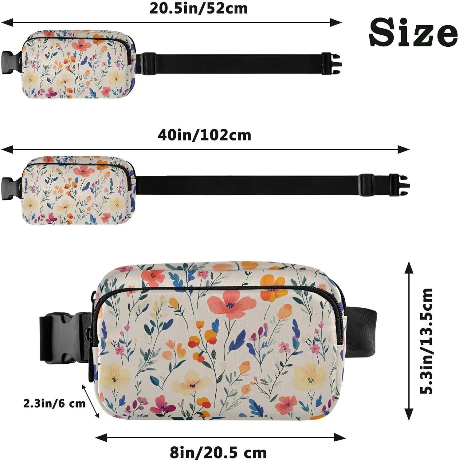 Flowers Portulaca Grandiflora Freesia Beige Stylish Fanny Pack Waist Bag for Women Men Water Resistant Zipper Fanny Pack Sling Bag with Adjustable Strap for Travel Gym Work