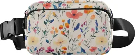 Flowers Portulaca Grandiflora Freesia Beige Stylish Fanny Pack Waist Bag for Women Men Water Resistant Zipper Fanny Pack Sling Bag with Adjustable Strap for Travel Gym Work