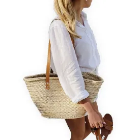 FRENCH BASKET straw bag with leather handles, beach bag, straw bag, beach bag, basket bag, shopping basket, wicker basket with handle, straw market basket