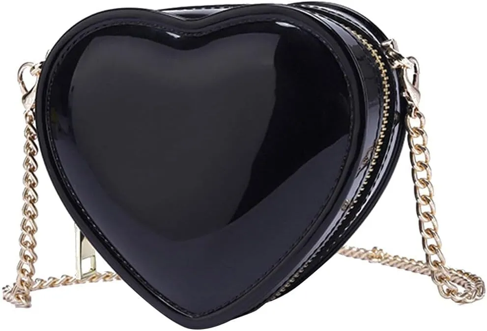 Girls Crossbody Purse Cute Heart-shaped Shoulder Kid Bag Lacquer Leather Princess Bag for Little Girls