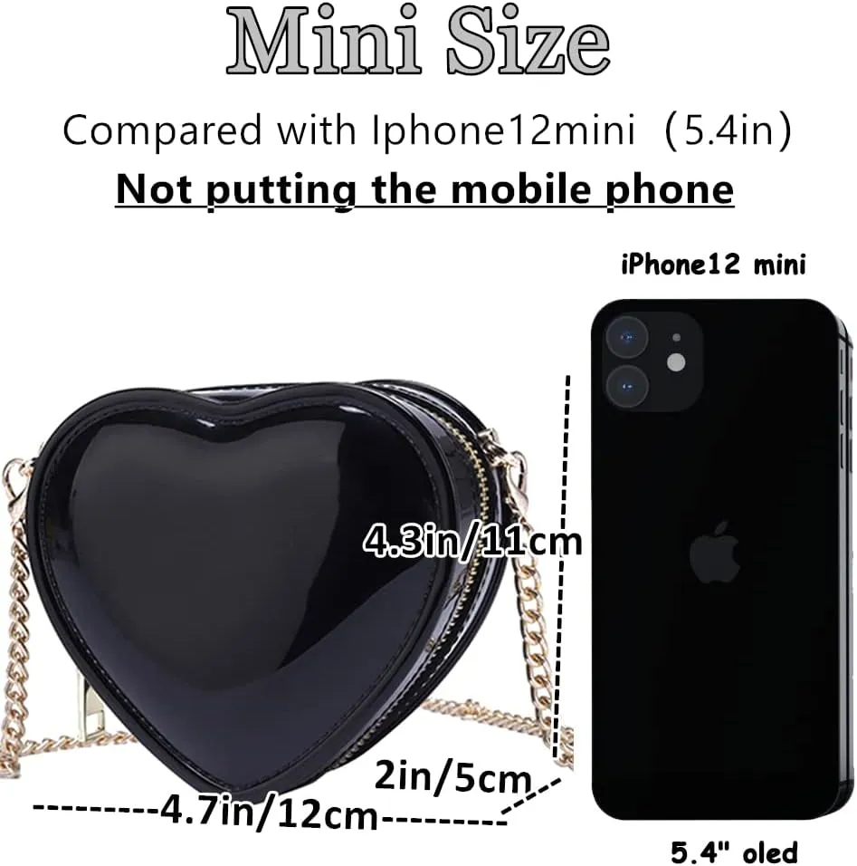 Girls Crossbody Purse Cute Heart-shaped Shoulder Kid Bag Lacquer Leather Princess Bag for Little Girls
