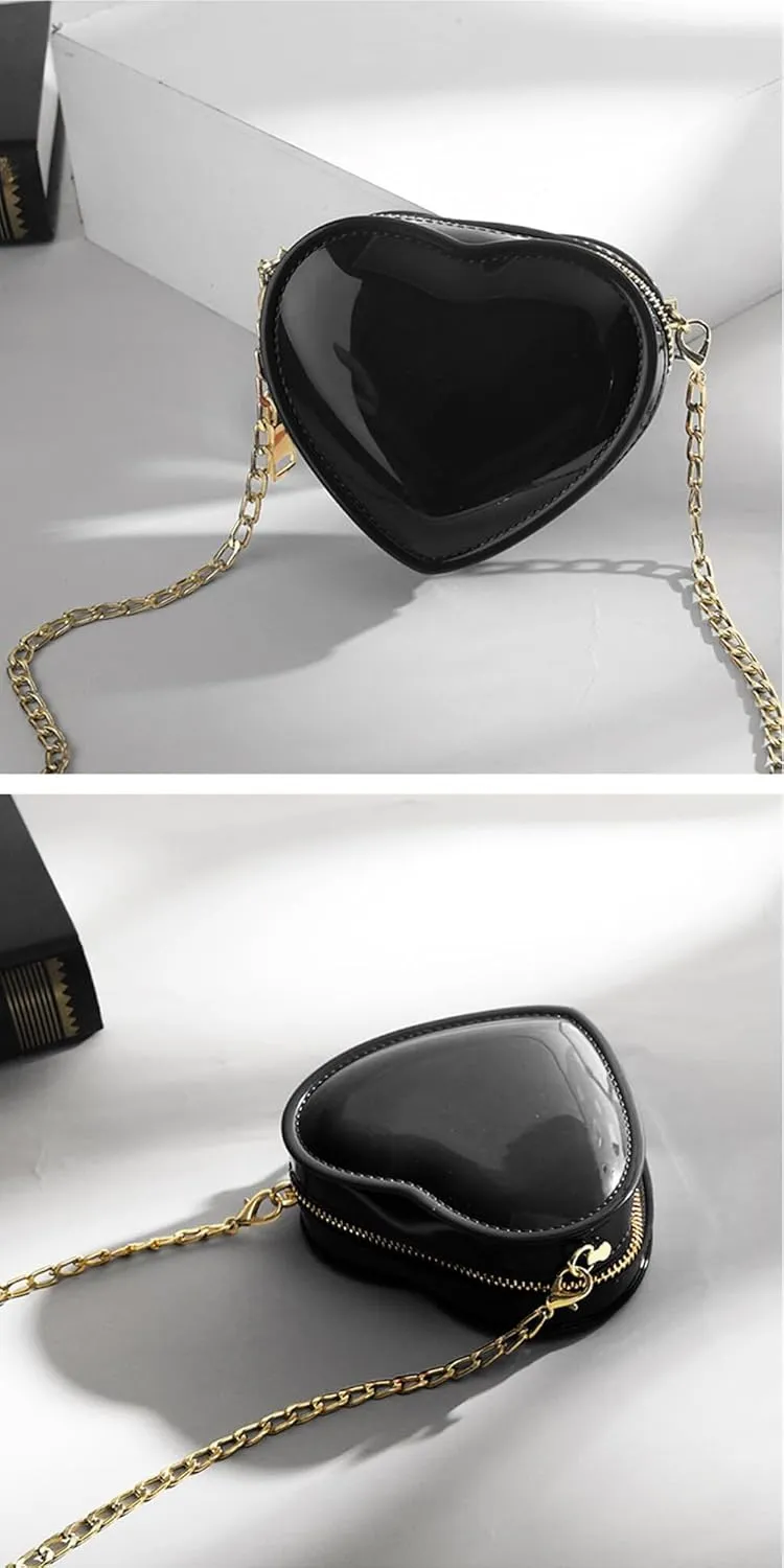 Girls Crossbody Purse Cute Heart-shaped Shoulder Kid Bag Lacquer Leather Princess Bag for Little Girls