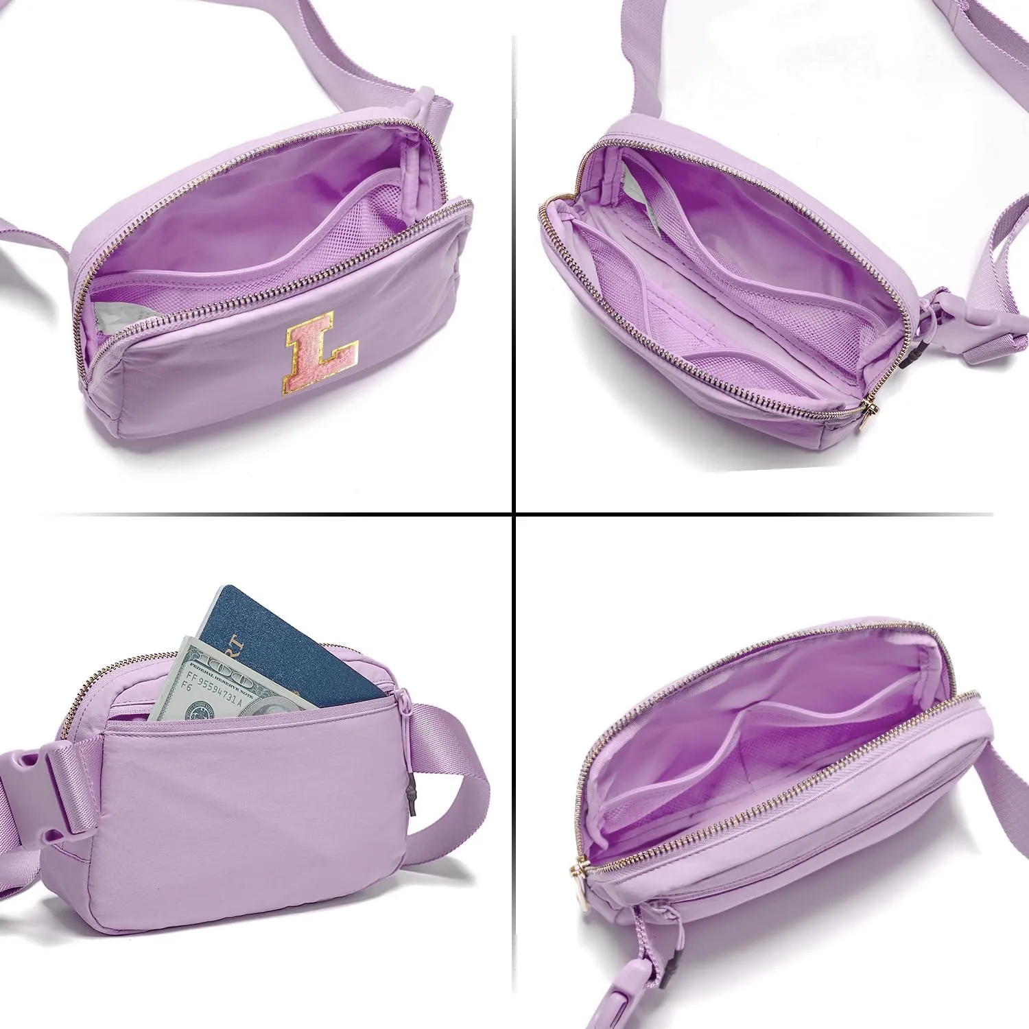 Gitus Initial Belt Bag Fanny Pack Crossbody Bag for Girls Birthday Gifts Age 8-10 Teen Girl Gifts Trend Stuff Personalized Letter Gifts for Daughter Sister (Lavender-L)
