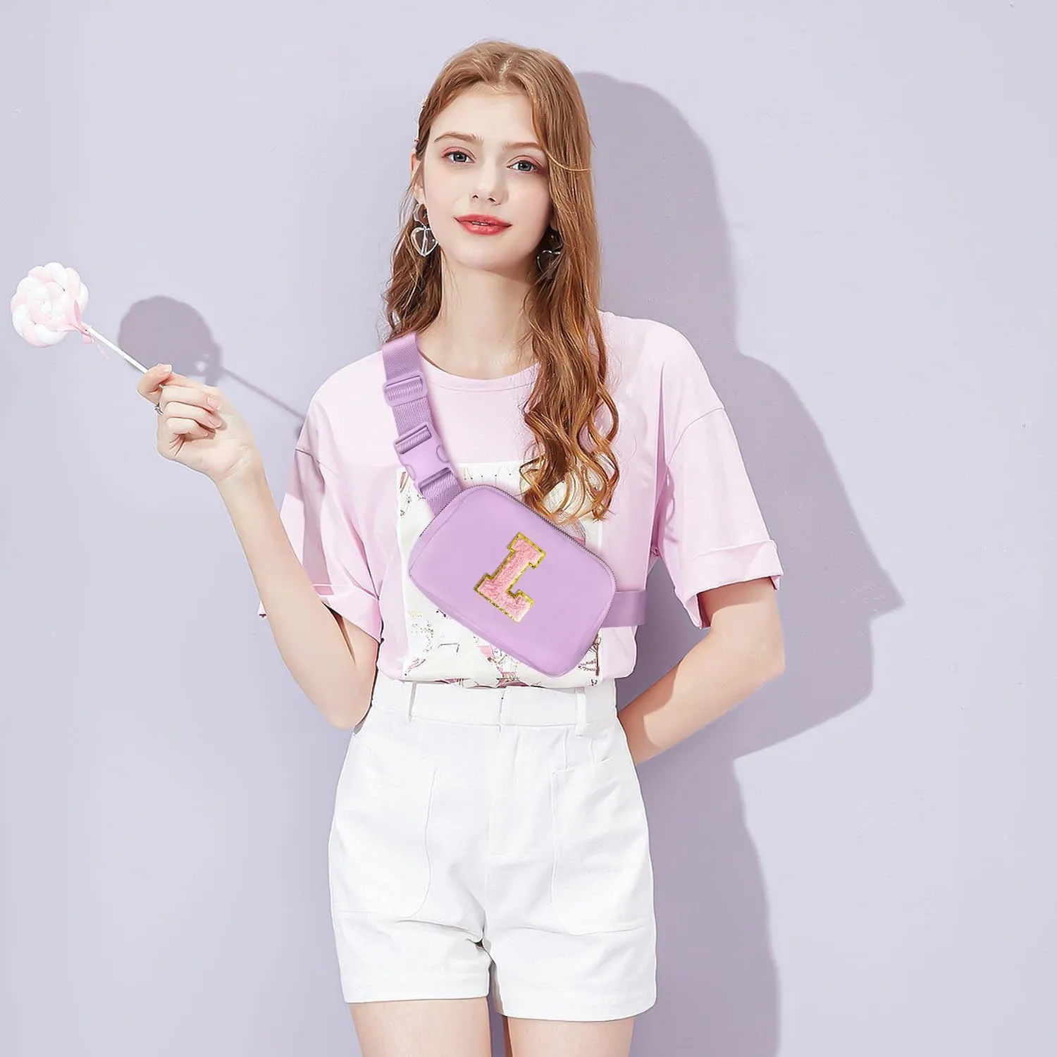Gitus Initial Belt Bag Fanny Pack Crossbody Bag for Girls Birthday Gifts Age 8-10 Teen Girl Gifts Trend Stuff Personalized Letter Gifts for Daughter Sister (Lavender-L)