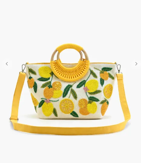 Golden Citrus Embroidered Tote
