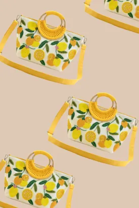 Golden Citrus Embroidered Tote