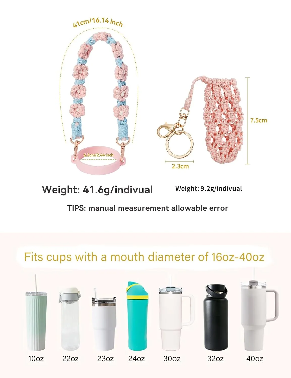 Handmade Stanley Cup Accessories Set Water Bottle Handle Strap, Stanley Charms for Stanley Cup 40oz & 30oz Tumbler Handle of the handbag (White with Lipstick Holder Bag)