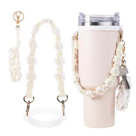 Handmade Stanley Cup Accessories Set Water Bottle Handle Strap, Stanley Charms for Stanley Cup 40oz & 30oz Tumbler Handle of the handbag (White with Lipstick Holder Bag)