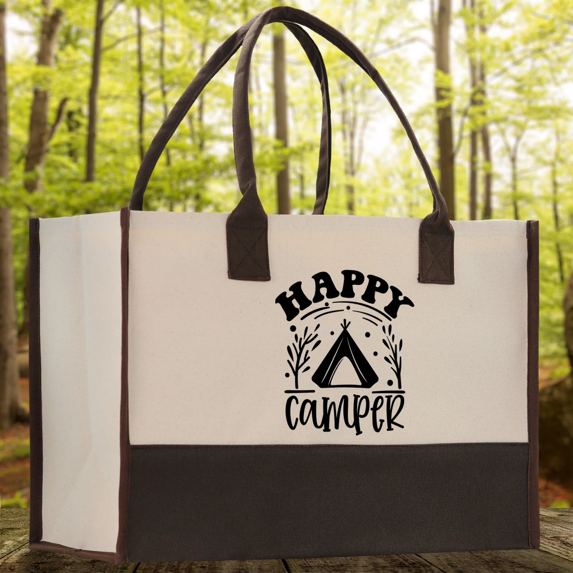 Happy Camper Cotton Canvas Chic Tote Bag Camping Tote Camping Lover Gift Tote Bag Outdoor Tote Weekender Tote Camper Tote Multipurpose Tote