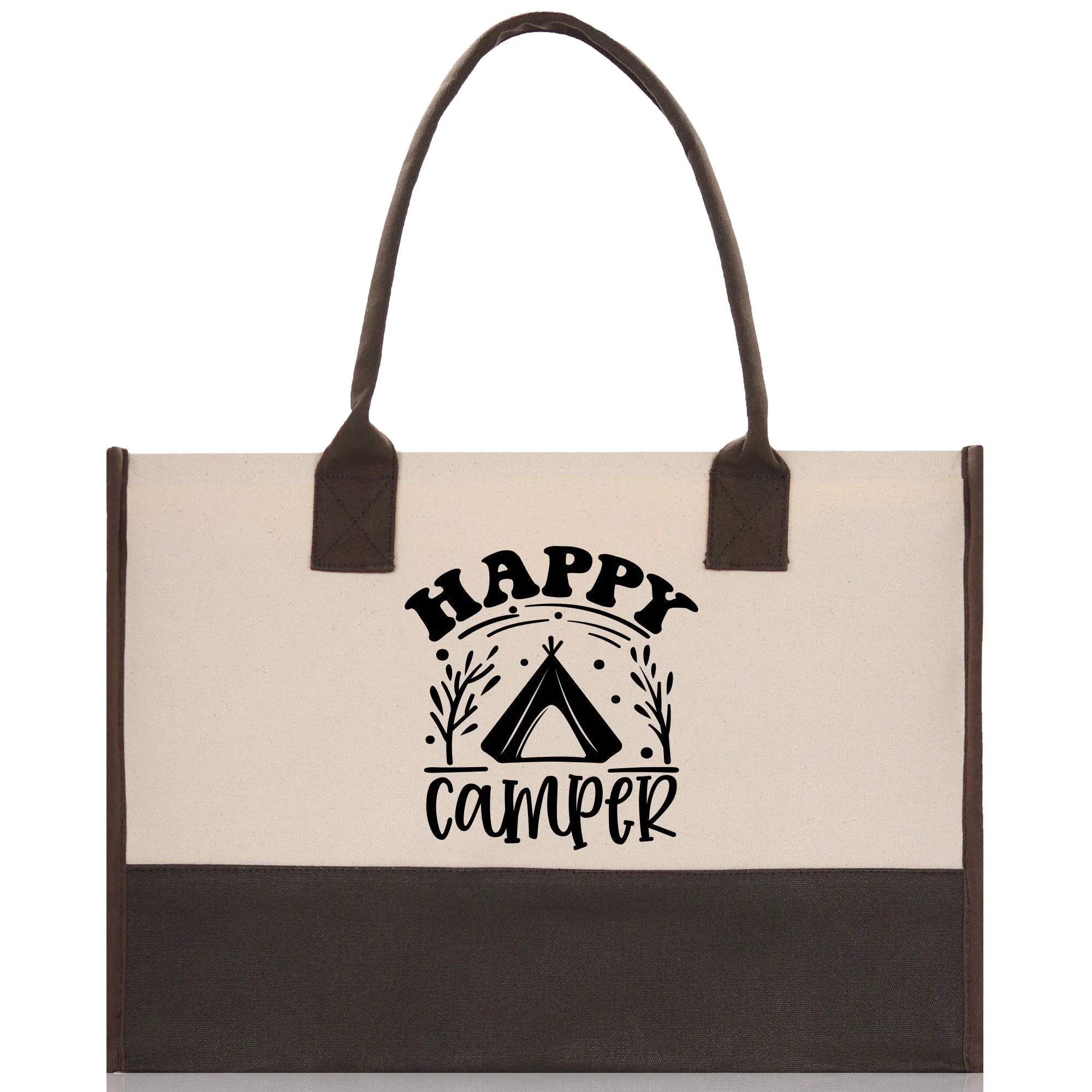 Happy Camper Cotton Canvas Chic Tote Bag Camping Tote Camping Lover Gift Tote Bag Outdoor Tote Weekender Tote Camper Tote Multipurpose Tote