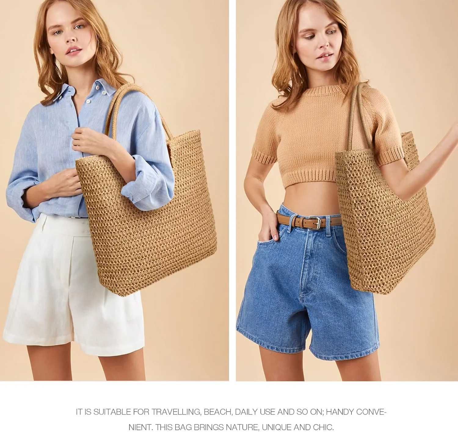 Hommtina Straw Beach Bag - Womens Crossbody Shoulder Vacation Purse for Summer