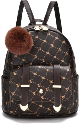 I IHAYNER Girls Fashion Backpack Mini Backpack Purse for Women Teenage Girls Purses PU Leather Pompom Backpack Shoulder Bag