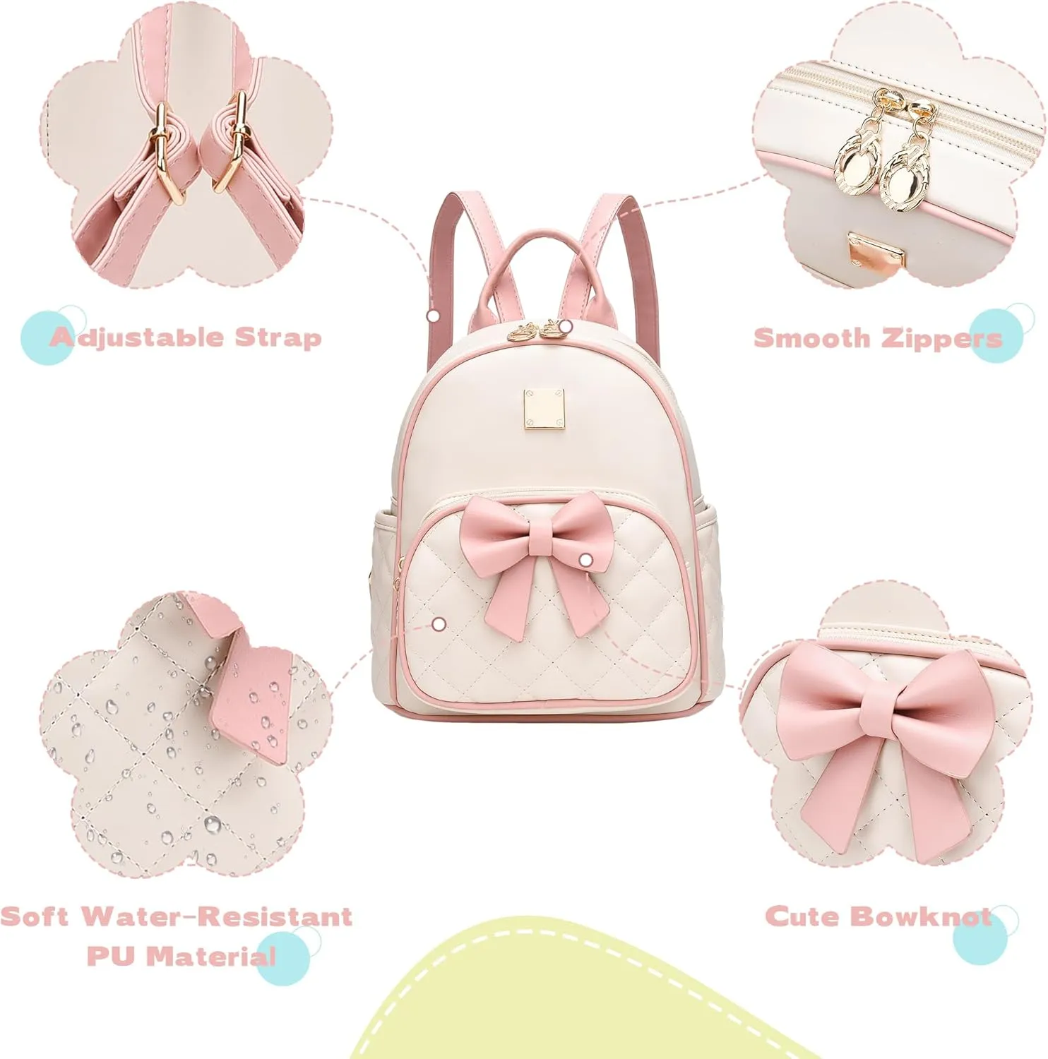 I IHAYNER Women Quilted Leather Backpack Small Bowknot Mini Backpack Purse for Girls Personalized Trendy Stuff Gifts for Kids Pink