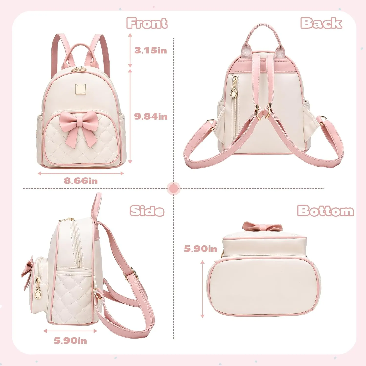 I IHAYNER Women Quilted Leather Backpack Small Bowknot Mini Backpack Purse for Girls Personalized Trendy Stuff Gifts for Kids Pink