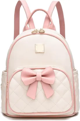 I IHAYNER Women Quilted Leather Backpack Small Bowknot Mini Backpack Purse for Girls Personalized Trendy Stuff Gifts for Kids Pink