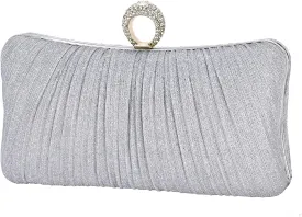 iWISH Womens Golden Glitter Clutch Purse Pleated Evening Bag for Bridal Wedding Party with Rhinestone Ring