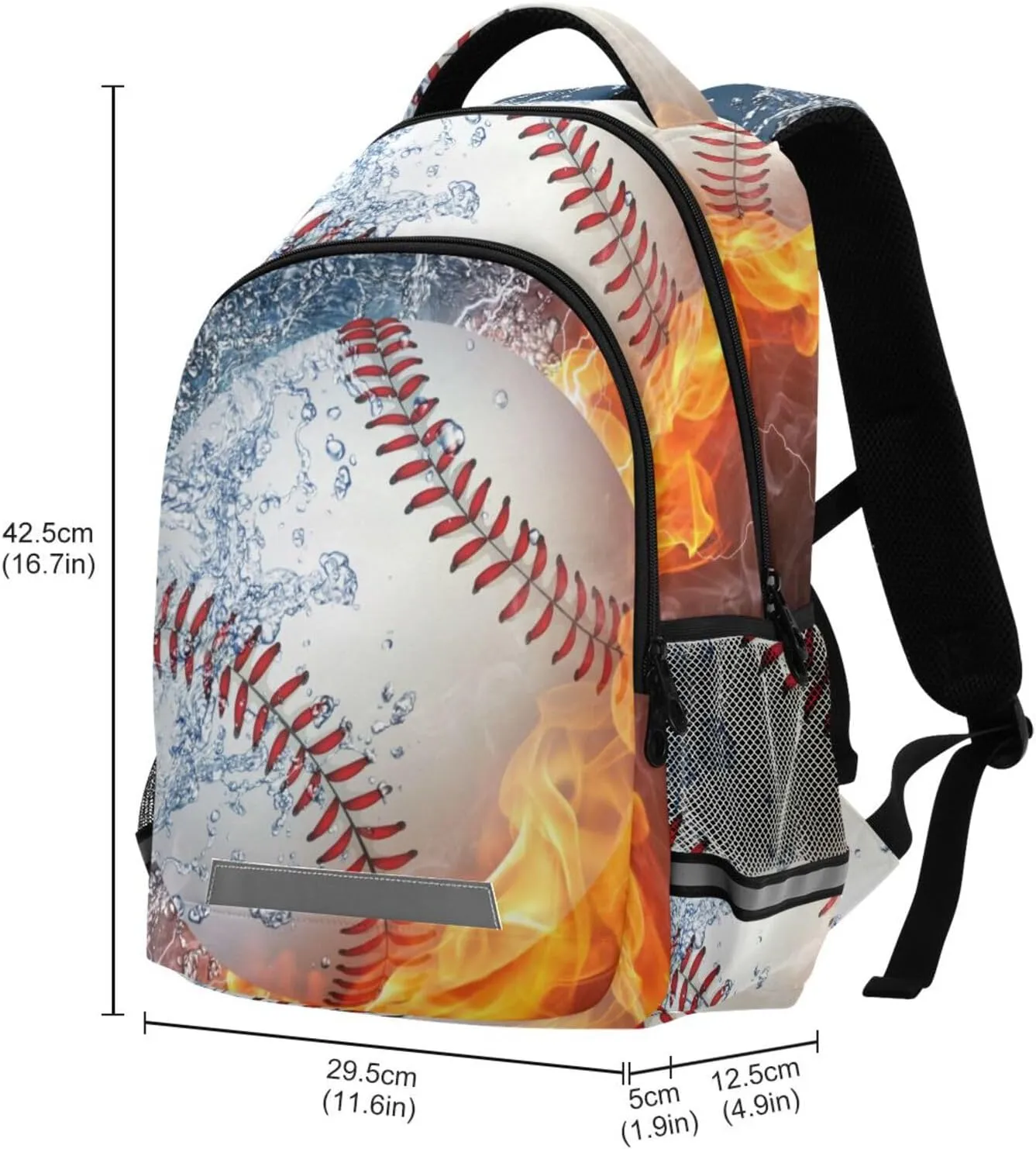 JIPONI Baseball Ball in Fire and Water Student Backpack For Boys Girls School Backpack Laptop Ipad Travel Book Bag
