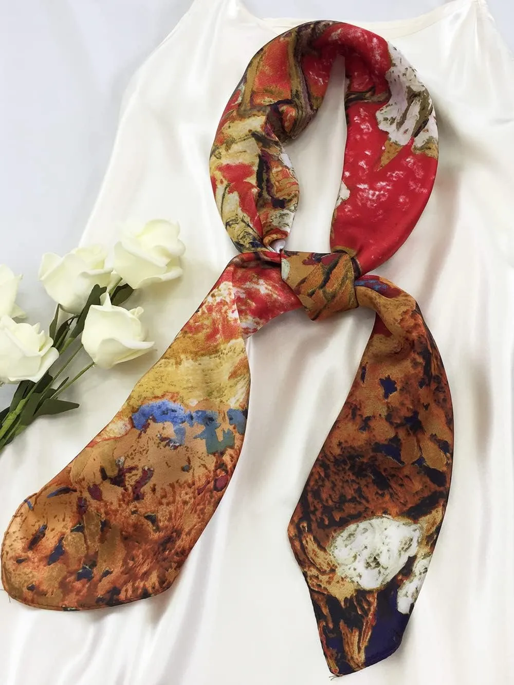 Julunar Silk Like Head Scarf for Women - Satin Large Hair Scarves - 35" Square Silk Hair Wrap for Sleeping with Gift Packed