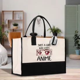 Just A Girl Who Loves Anime Cotton Canvas Tote Bag Animal Lover Gift for Her Gift for Anime Fun Anime Totes Cute Anime Tote Bag (AGT1001)
