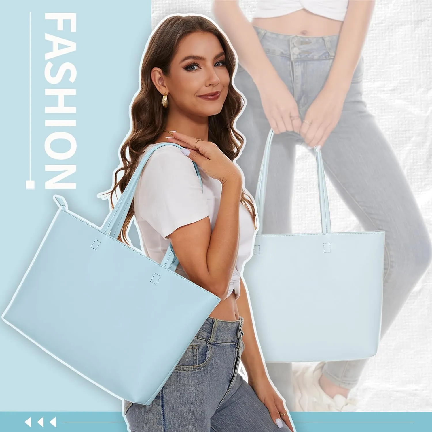 KALIDI Tote Bag Zipper Shoulder Bag Faux Leather Purses Satchel for Women Large Casual Handbag Work Dating College