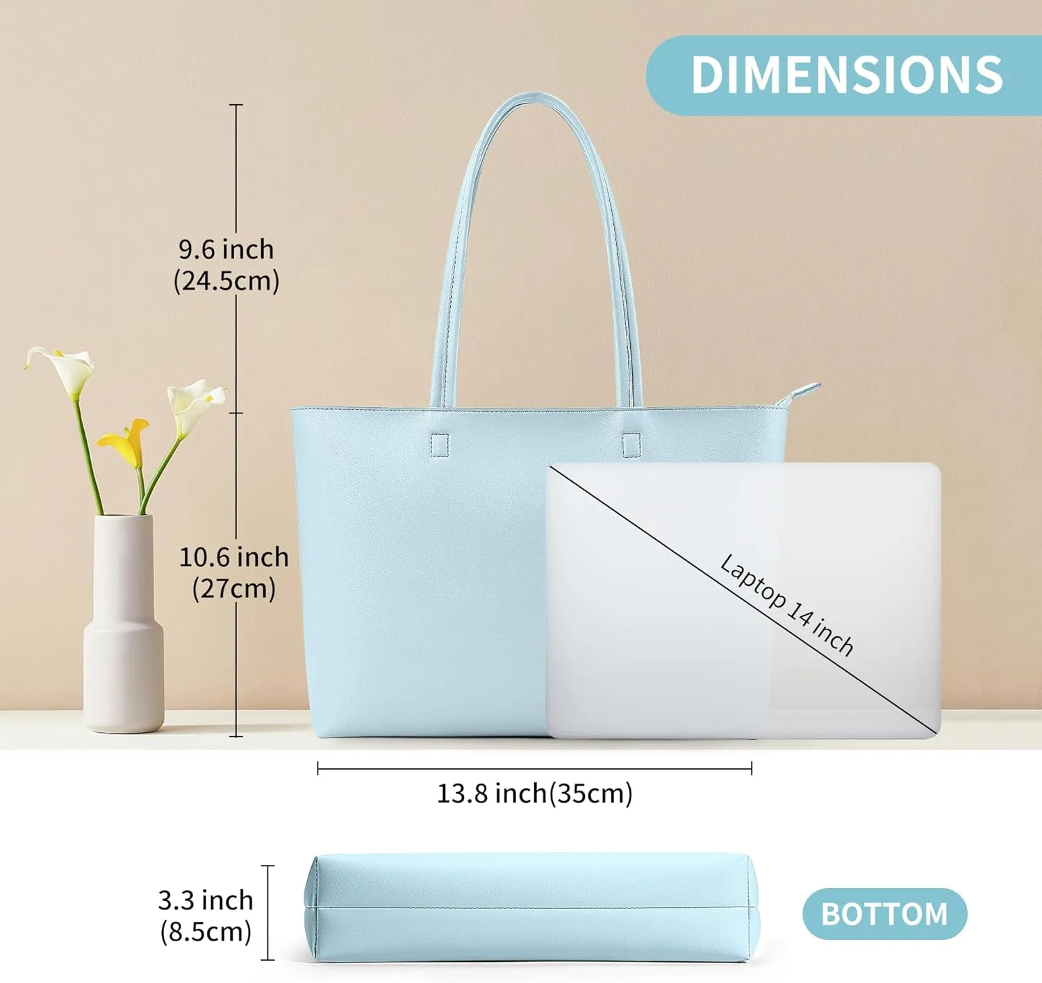 KALIDI Tote Bag Zipper Shoulder Bag Faux Leather Purses Satchel for Women Large Casual Handbag Work Dating College