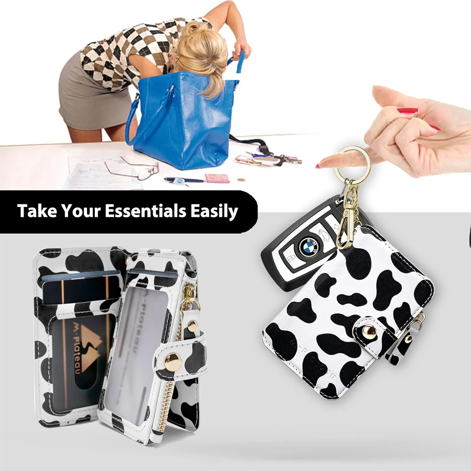 Keychain wallet, Rfid Blocking Credit Card Holder Leather, Zipper Card Case for Women