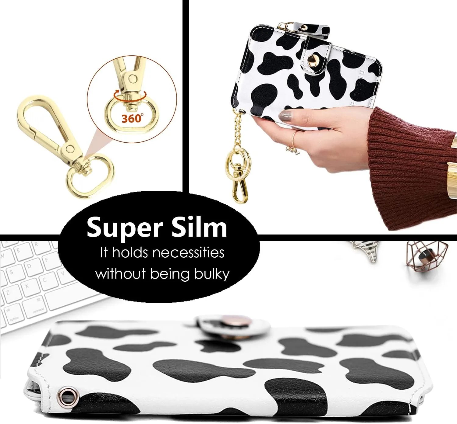 Keychain wallet, Rfid Blocking Credit Card Holder Leather, Zipper Card Case for Women